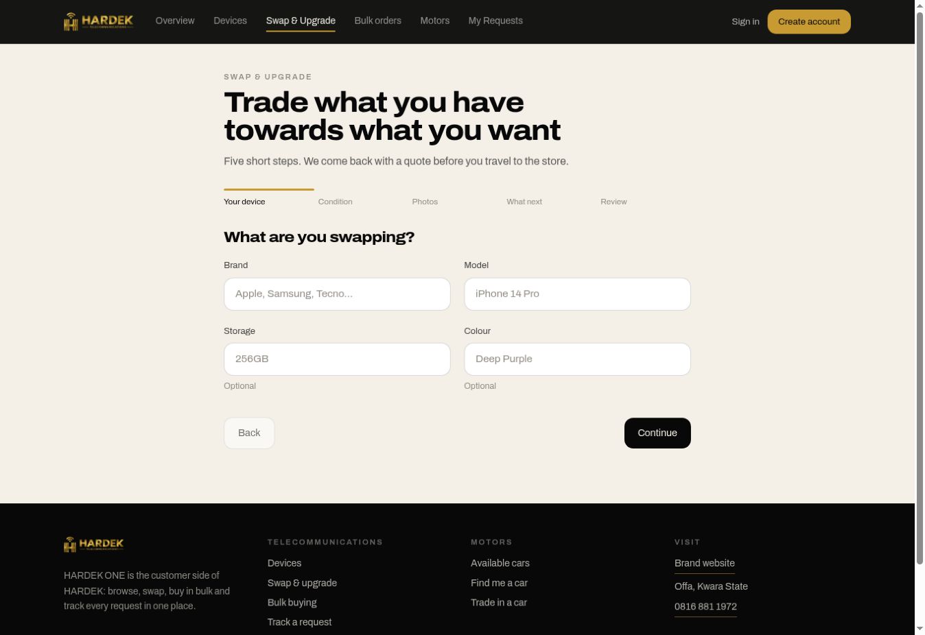 The proposal’s five-stage swap interface